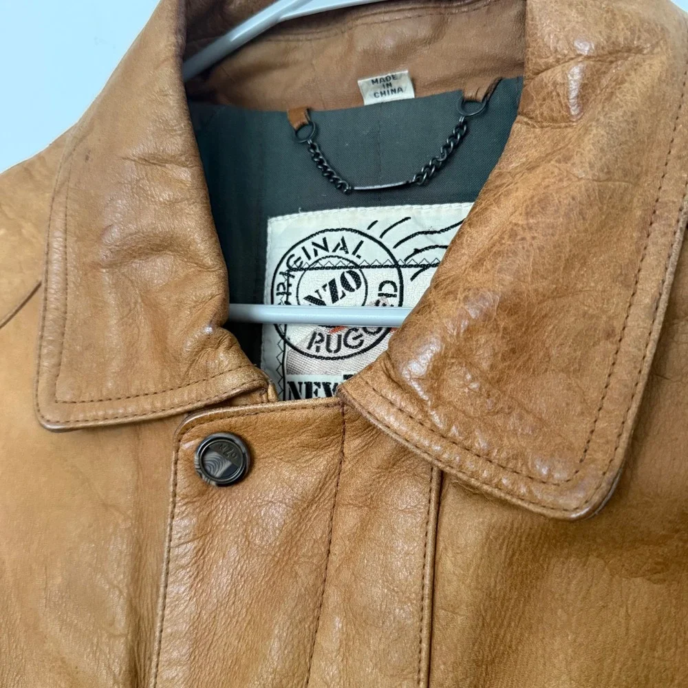 VTG 90s Leather Bomber Jacket L Tan Flight Aviator Rugged Streetwear‎ Gorpcore